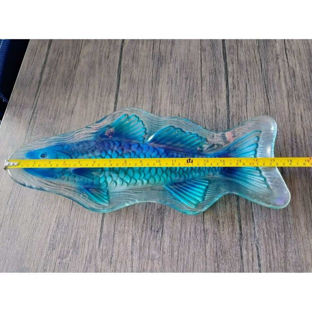 Blue Glass Fish Decorative Serving Dish, Coastal Centerpiece Platter, 18" Tray - Picture 4 of 9